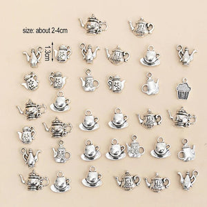 35pcs Tibetan Silver Cup Teapot Charms Pendants for DIY Crafts Bracelet