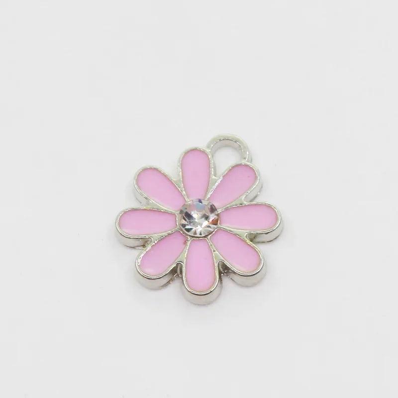 20pcs Pink Daisy Flower Dangle Charms Lobster Clasp DIY Bracelet Pendants