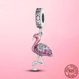 Flamingo Dangle Charm Beads for Bracelet Bangle Silver Pendant