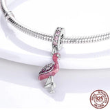 Flamingo Dangle Charm Beads for Bracelet Bangle Silver Pendant