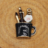 5PCS Enamel Makeup Cup Charm Pendants with Ceramic Flower
