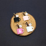 5PCS Enamel Makeup Cup Charm Pendants with Ceramic Flower
