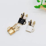 5PCS Enamel Makeup Cup Charm Pendants with Ceramic Flower