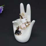 5PCS Enamel Makeup Cup Charm Pendants with Ceramic Flower