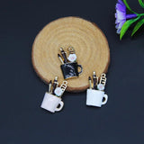 5PCS Enamel Makeup Cup Charm Pendants with Ceramic Flower