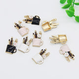 5PCS Enamel Makeup Cup Charm Pendants with Ceramic Flower