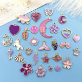 30pcs Purple Enamel Dangle Charms for DIY Jewelry Making