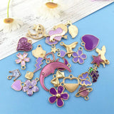 30pcs Purple Enamel Dangle Charms for DIY Jewelry Making