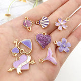 30pcs Purple Enamel Dangle Charms for DIY Jewelry Making