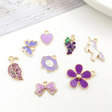30pcs Purple Enamel Dangle Charms for DIY Jewelry Making