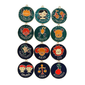 12Pcs/Set Cartoon Constellation Enamel Charms for DIY Jewelry Making
