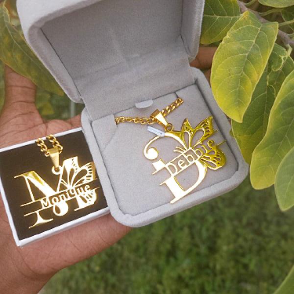 Butterfly Name Necklace Stainless Steel Big Letter Nameplate Choker