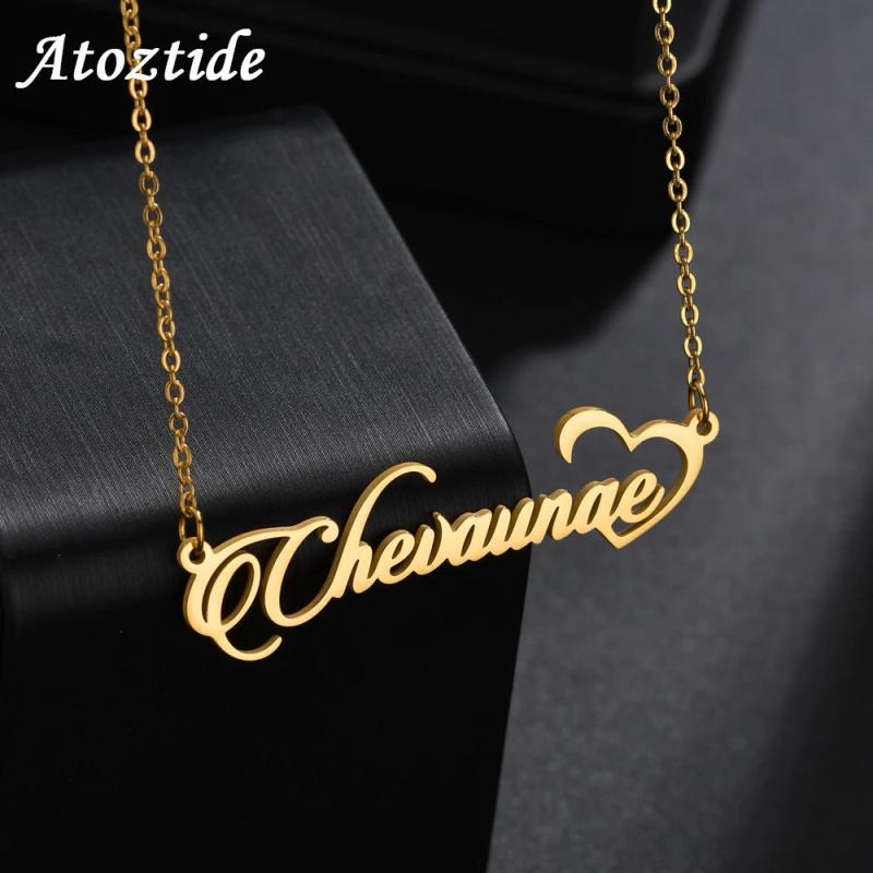Atoztide Stainless Steel Name Necklace Heart Pendant Customized Gift