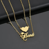 Personalized Heart Name Necklace for Women, Stainless Steel Crown Butterfly Pend