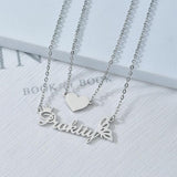 Personalized Heart Name Necklace for Women, Stainless Steel Crown Butterfly Pend