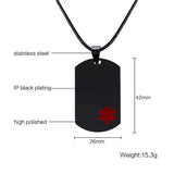 Stainless Steel Medical Alert ID Dog tag Pendant Necklace
