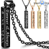 Personalized Engraved Name Date Necklace Stainless Steel Vertical Bar Pendant