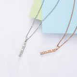 Personalized Engraved Name Date Necklace Stainless Steel Vertical Bar Pendant