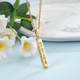 Personalized Engraved Name Date Necklace Stainless Steel Vertical Bar Pendant
