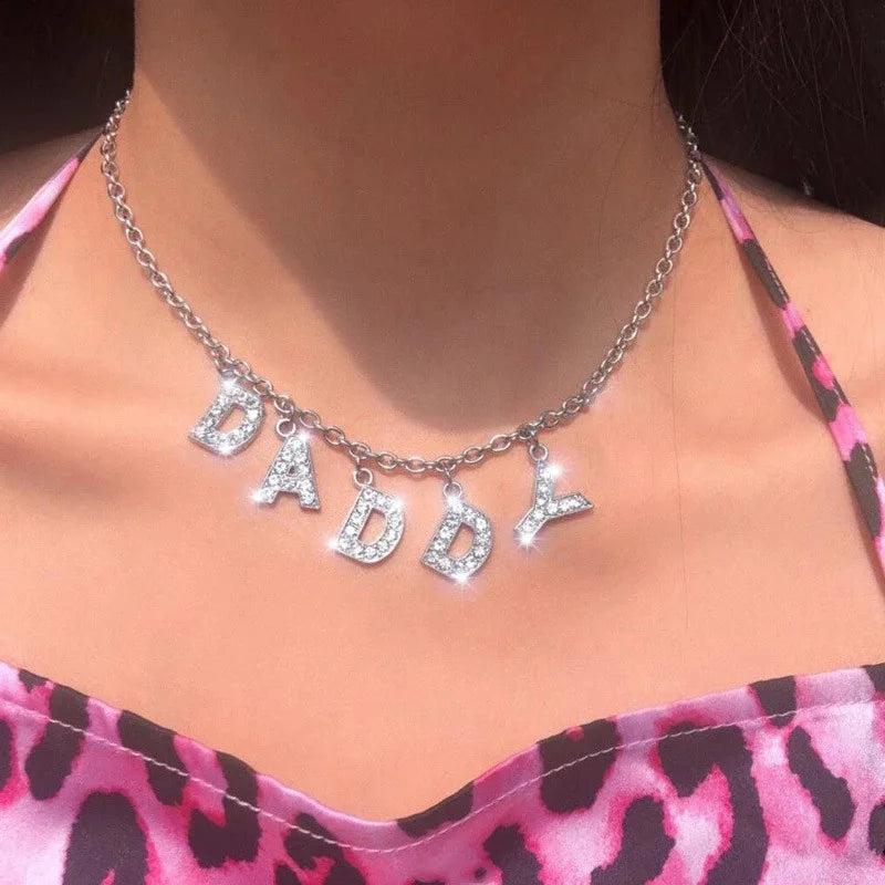 Personalized Rhinestone Letter Necklace Silver Choker