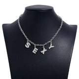 Personalized Rhinestone Letter Necklace Silver Choker