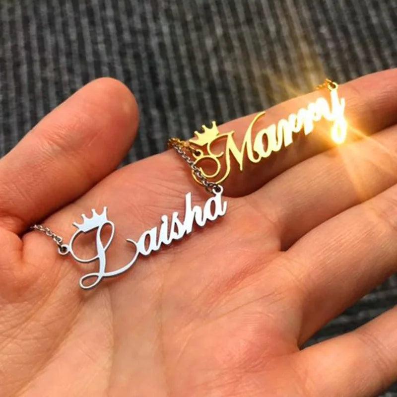 Crown Nameplate Necklace Personalized Stainless Steel Chain Wedding Gift