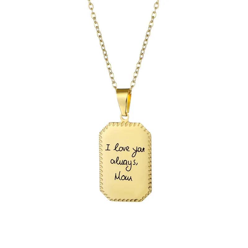 Custom Logo Square Pendant Men Necklace Stainless Steel Name Jewelry