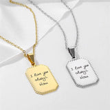 Custom Logo Square Pendant Men Necklace Stainless Steel Name Jewelry