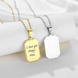 Custom Logo Square Pendant Men Necklace Stainless Steel Name Jewelry