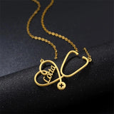 Personalized Stethoscope Name Necklace Heart Charm Stainless Steel