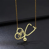 Personalized Stethoscope Name Necklace Heart Charm Stainless Steel