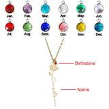 Personalized Birth Flower Name Necklace with Birthstone Pendant
