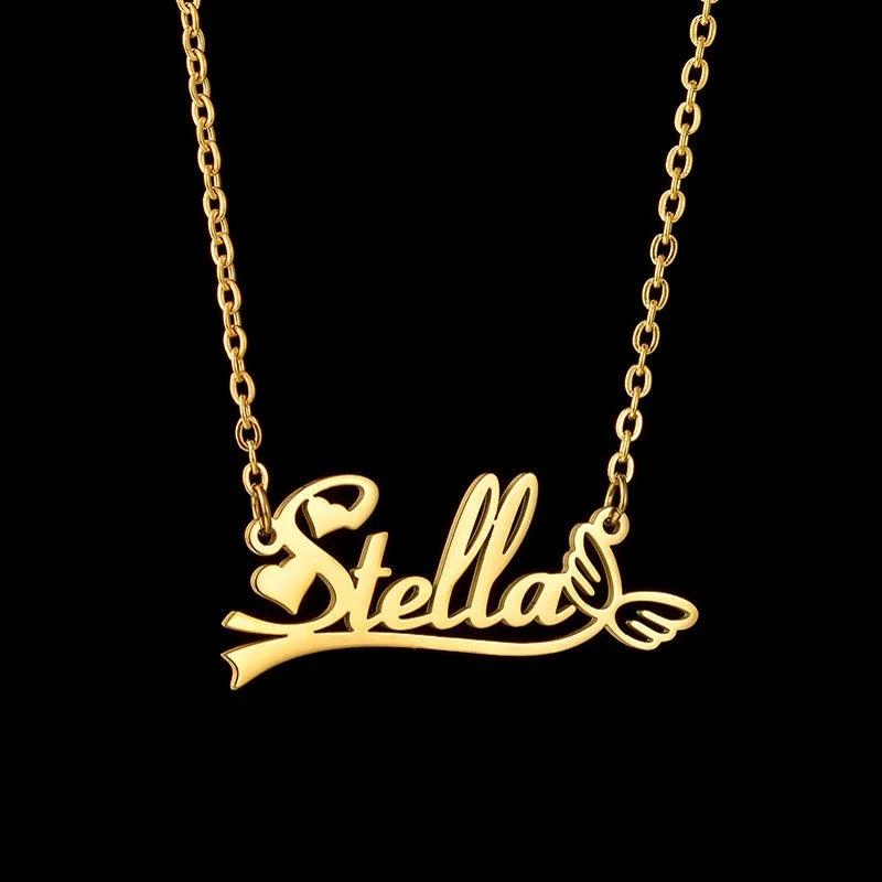 Personalized Name Necklace Butterfly Wings Stainless Steel Pendant for Women