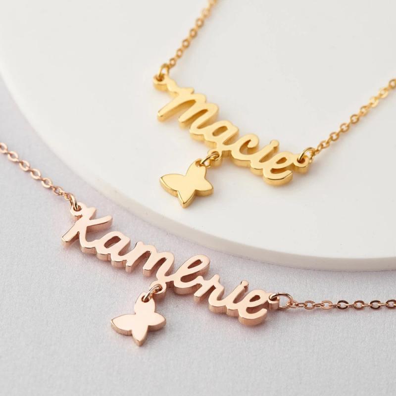 Custom Name Necklace Stainless Steel Star Butterfly