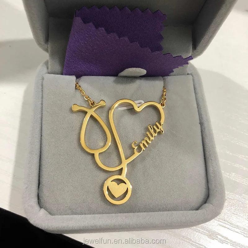Personalized Stethoscope Heart Necklace for Women
