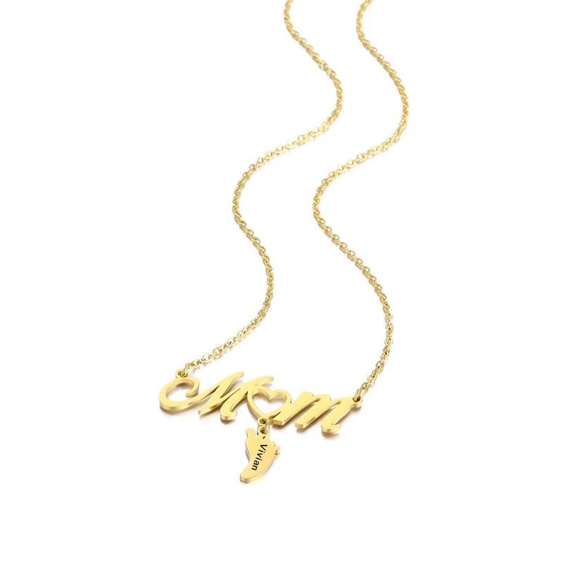 Personalized Kids Name Necklace Mom Small Foot Engraved Pendant