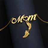 Personalized Kids Name Necklace Mom Small Foot Engraved Pendant