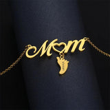 Personalized Kids Name Necklace Mom Small Foot Engraved Pendant