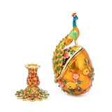 Peacock Faberge-Egg Hand-Painted Trinket Box