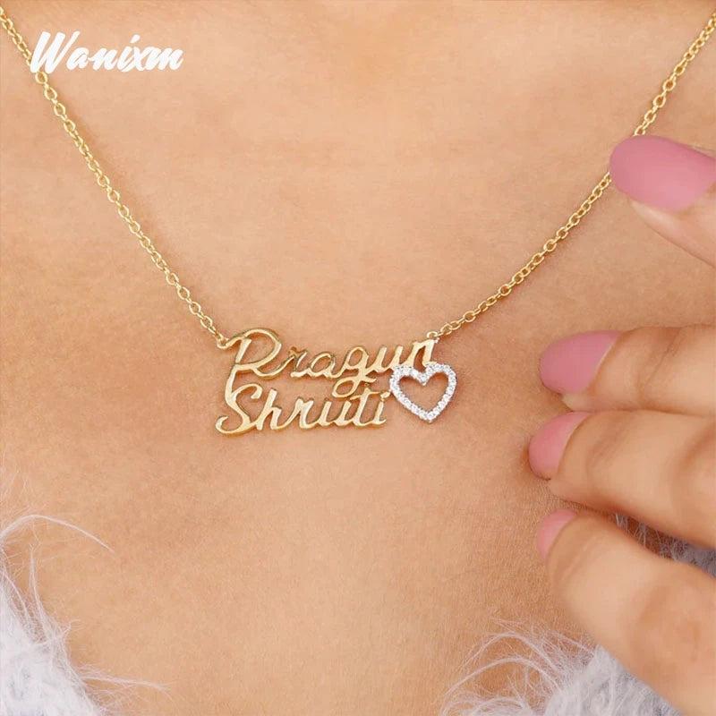 Heart Name Necklace for Women Personalized Butterfly Pendant