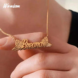 Heart Name Necklace for Women Personalized Butterfly Pendant