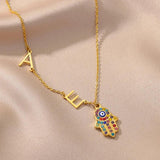 Stainless Steel Evil Eye Necklace Personalized Fatima Hand Name