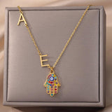 Stainless Steel Evil Eye Necklace Personalized Fatima Hand Name
