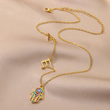 Stainless Steel Evil Eye Necklace Personalized Fatima Hand Name