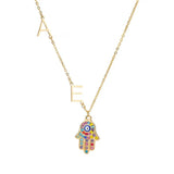 Stainless Steel Evil Eye Necklace Personalized Fatima Hand Name