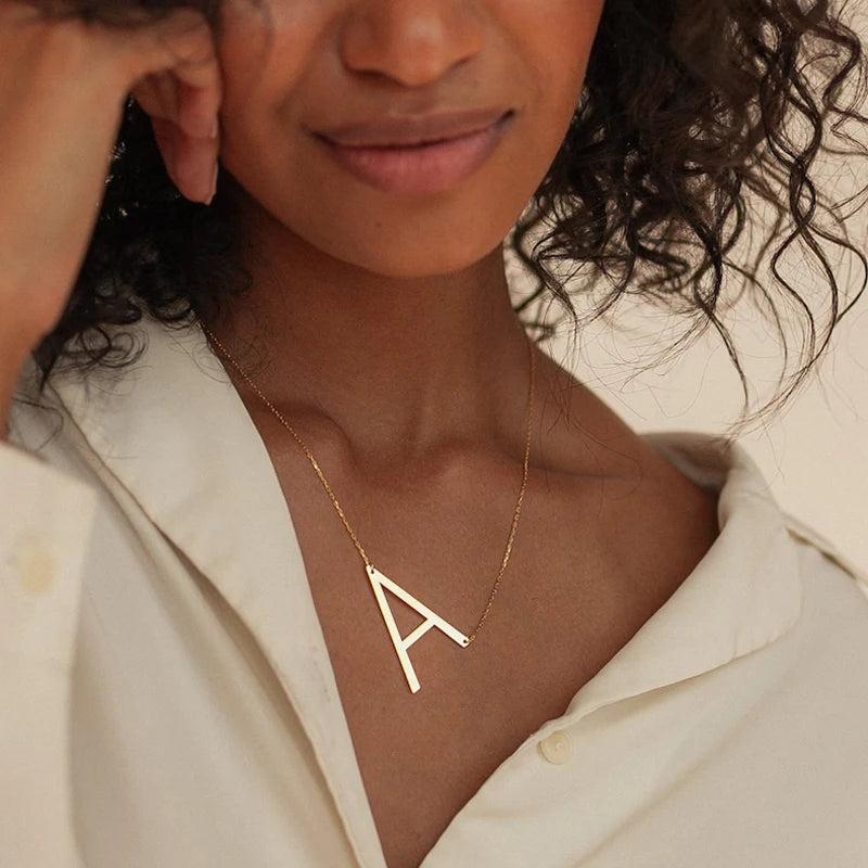 Stainless Steel Large Initial Necklace Family Gift
