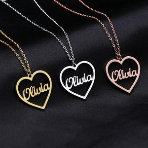 Mini-World Heart Charm Name Necklace For Couple Stainless Steel