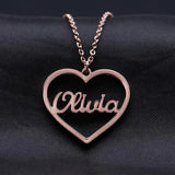 Mini-World Heart Charm Name Necklace For Couple Stainless Steel