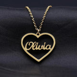 Mini-World Heart Charm Name Necklace For Couple Stainless Steel