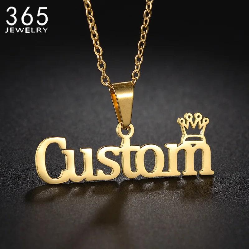 Custom Men's Crown Name Necklace Stainless Steel Party Gift